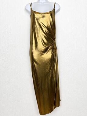 BA&SH Collection Metallic Gold Ruched Draped Backless Midi Dress Sz 1 Small NWT